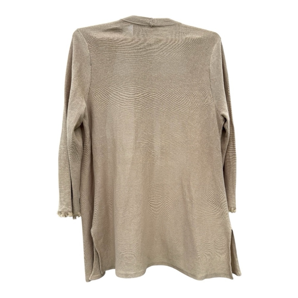 J Jill Cardigan Women's L Tan Open Front Linen Blend Fringe Sleeves Size Large - Picture 2 of 6